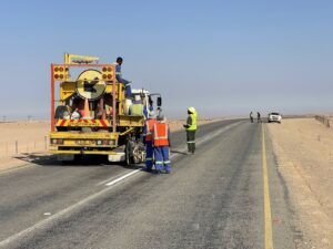 Road marking in progress